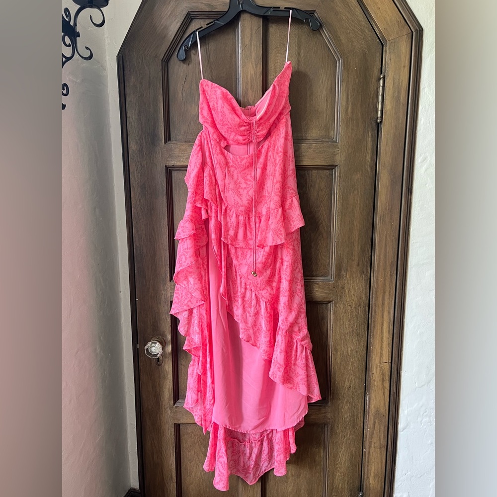 Pink Olivaceous Floral Strapless Dress